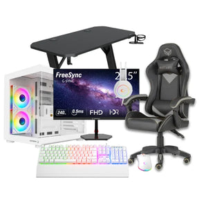 Stuhia StormBundle 1 – RTX 5050 8GB MSI + AMD Ryzen 5 5500 + 16GB RAM + SSD 512GB + Gaming Set (Monitor 240Hz, Karrige, Tavolinë, Keyboard, Mouse, Headset)